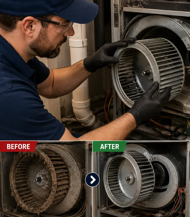 Blower Motor and Airflow Restoration removing and cleaning a furnace blower motor