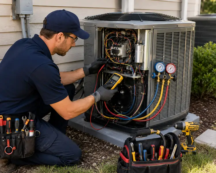 Professional HVAC technician repairing and installing