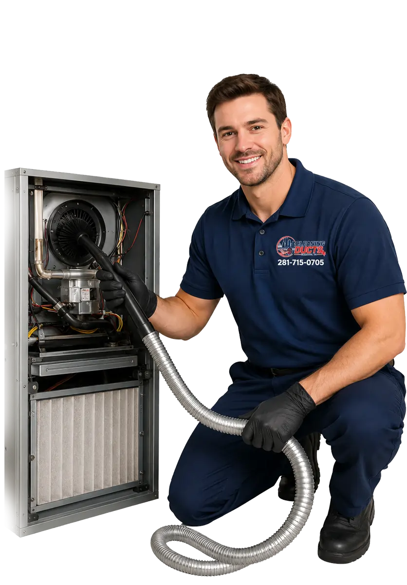 technician holding furnace cleaning tools