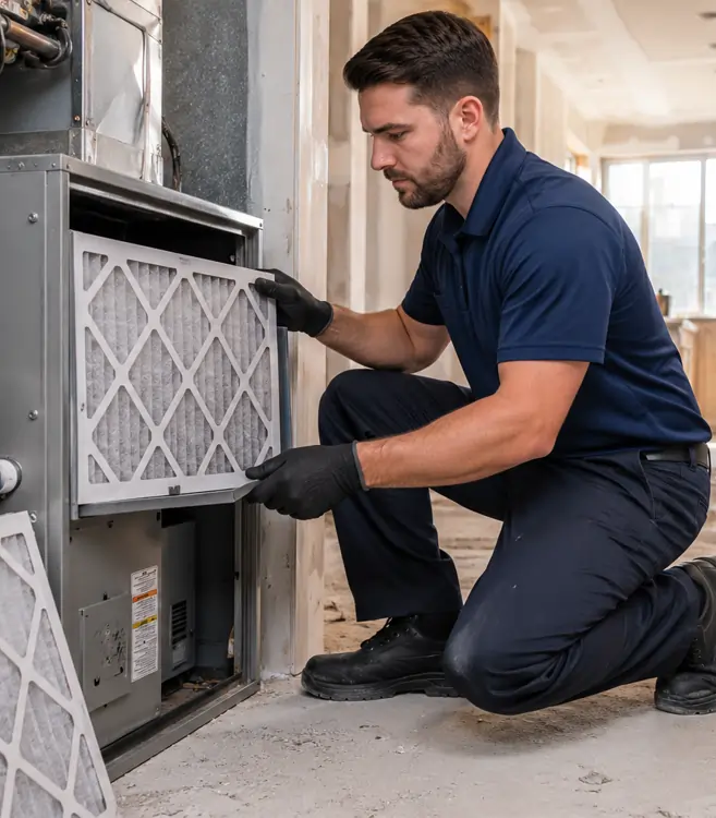 VAC Air Filter Replacement Service HVAC technician replacing